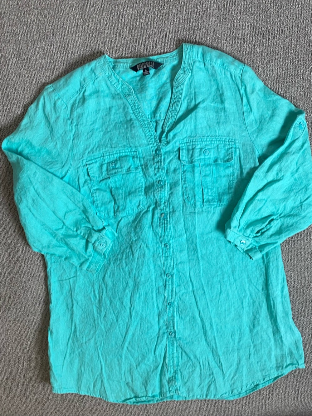Nicole Miller Coastal Relaxed Button-Up Breathable 3/4 Sleeve 100% Linen Shirt